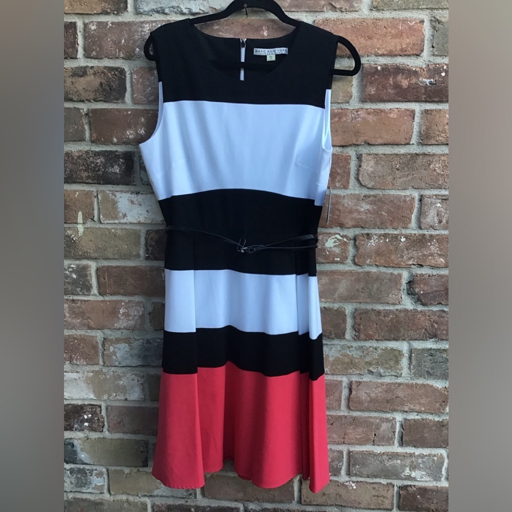 Black, White, and pink Striped Dress